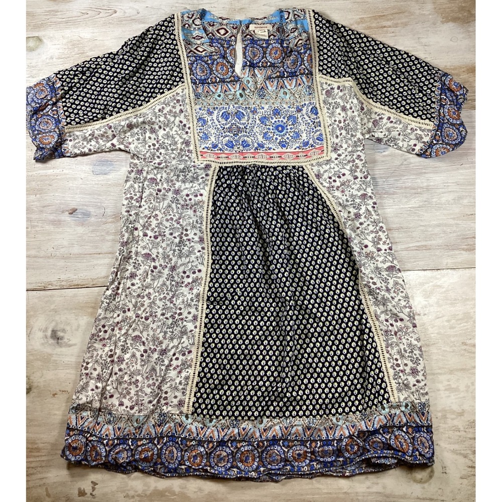 Sundance Bohemian Patchwork Print‎ Dress XS Short Sleeve